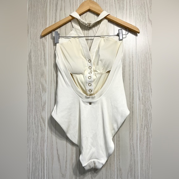 Dolce Vita Ribbed Button Down Cream One Piece Bathing Suit Size L EUC - Picture 5 of 6
